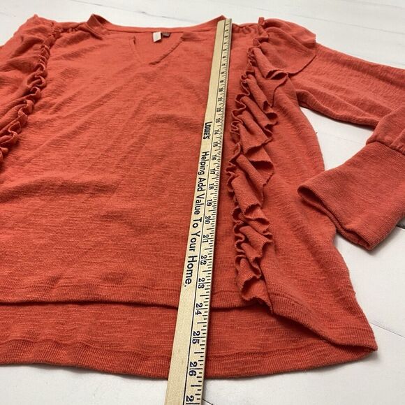 Anthropologie Pilcro Red Orange Popover Ruffle Pullover V-neck Sweater Women's L - Picture 5 of 10